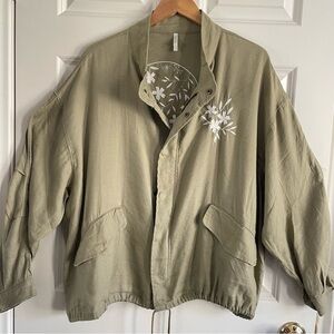 Rylee + Cru Sage Embroidered Floral Utility Jacket